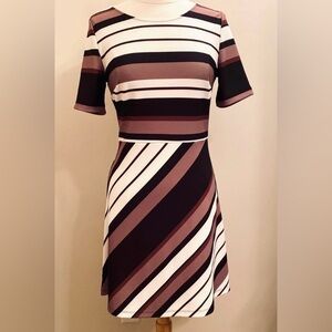 Boston Proper Brown Black Striped S Modern Minimalist Neutral Chic Earthy Dress